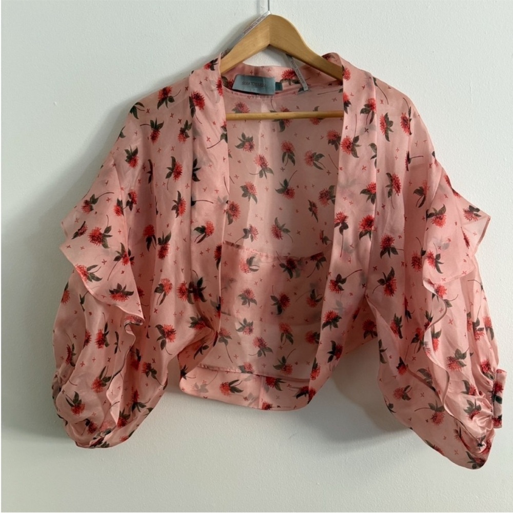Silvia Tcherassi Pink Silk Floral Rose Print Shawl Kimono Shrug Bed Jacket L - Picture 5 of 12